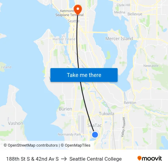 188th St S & 42nd Av S to Seattle Central College map