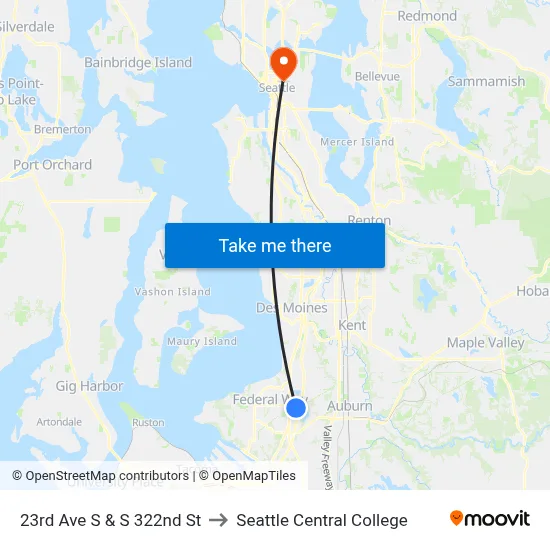 23rd Ave S & S 322nd St to Seattle Central College map