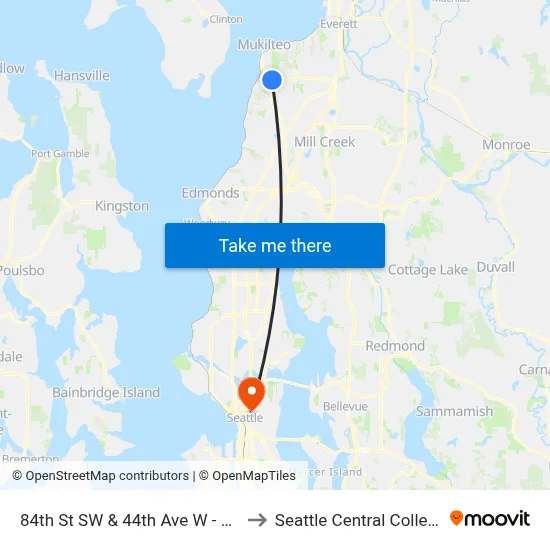 84th St SW & 44th Ave W - Wb to Seattle Central College map