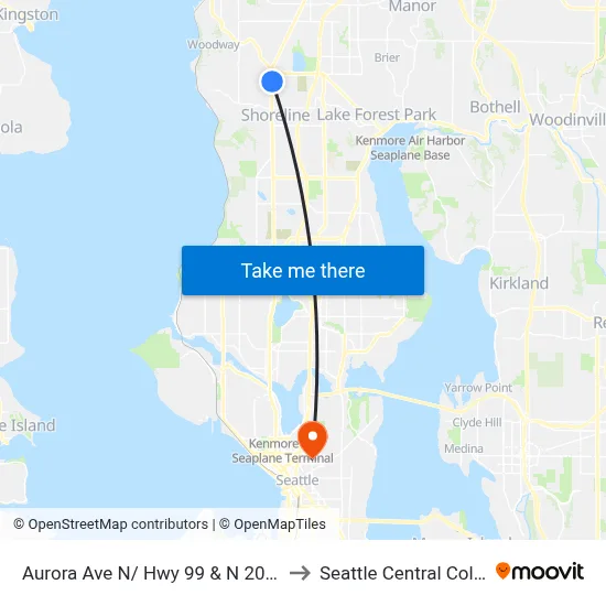 Aurora Ave N/ Hwy 99 & N 200th St to Seattle Central College map