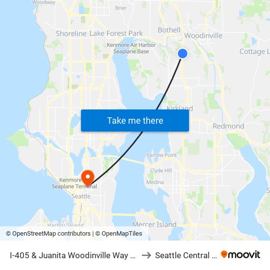 I-405 & Juanita Woodinville Way NE (Brickyard) to Seattle Central College map