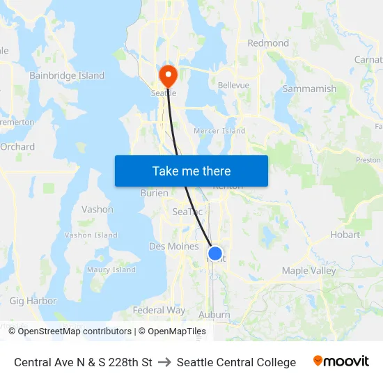 Central Ave N & S 228th St to Seattle Central College map