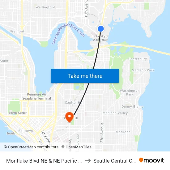 Montlake Blvd NE & NE Pacific Pl - Bay 3 to Seattle Central College map