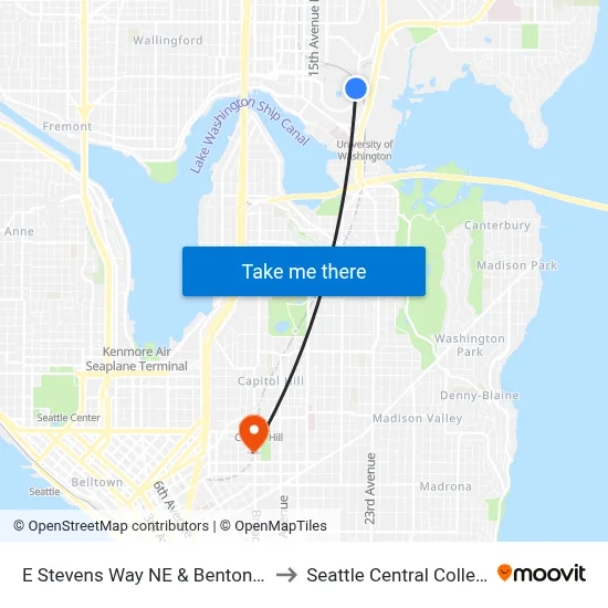 E Stevens Way NE & Benton Ln to Seattle Central College map