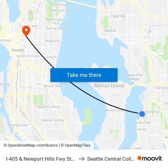 I-405 & Newport Hills Fwy Station to Seattle Central College map