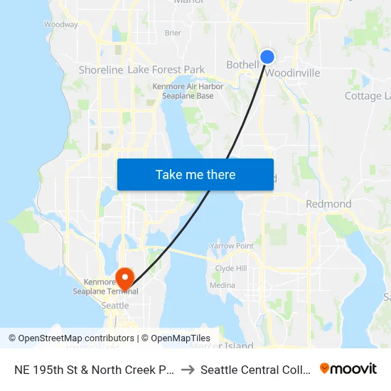 NE 195th St & North Creek Pkwy to Seattle Central College map
