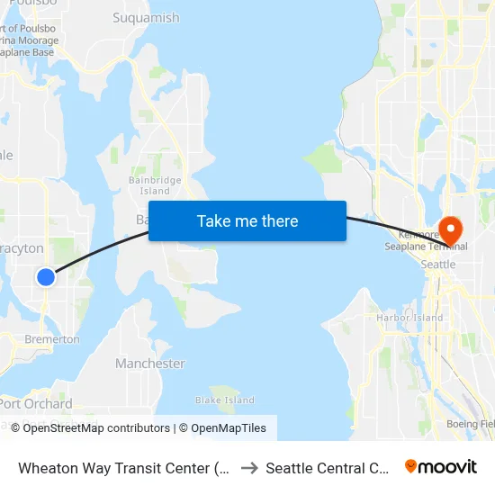 Wheaton Way Transit Center (WWTC) to Seattle Central College map