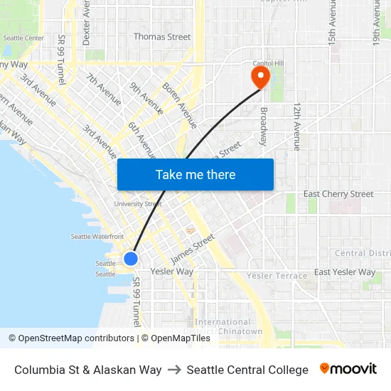 Columbia St & Alaskan Way to Seattle Central College map