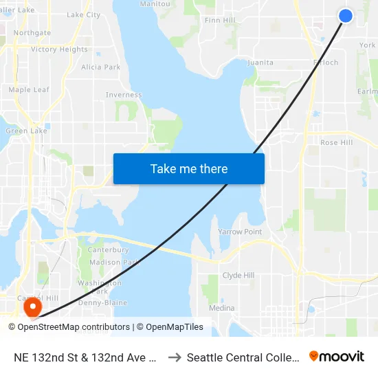 NE 132nd St & 132nd Ave NE to Seattle Central College map