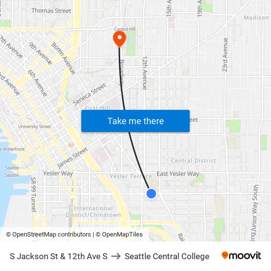 S Jackson St & 12th Ave S to Seattle Central College map