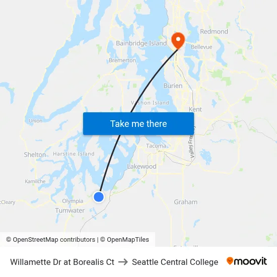 Willamette Dr at Borealis Ct to Seattle Central College map