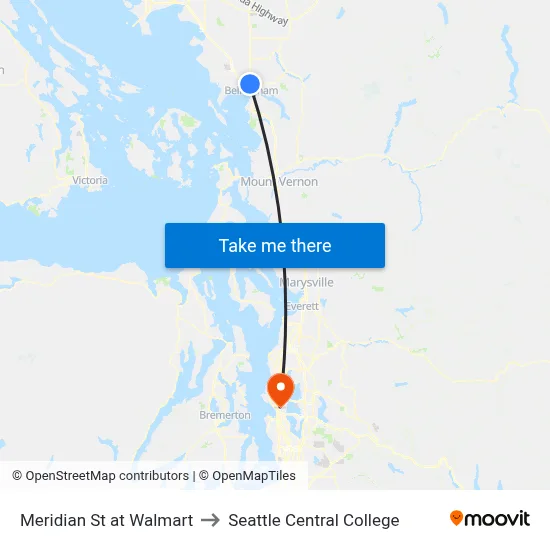 Meridian St at Walmart to Seattle Central College map
