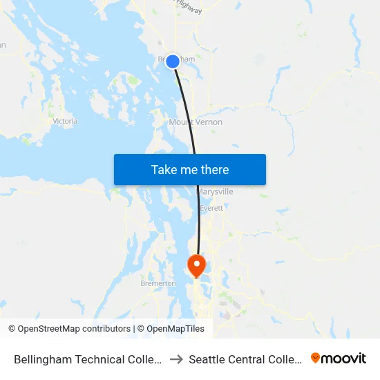 Bellingham Technical College to Seattle Central College map