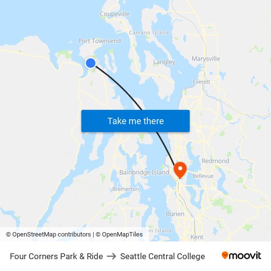 Four Corners Park & Ride to Seattle Central College map