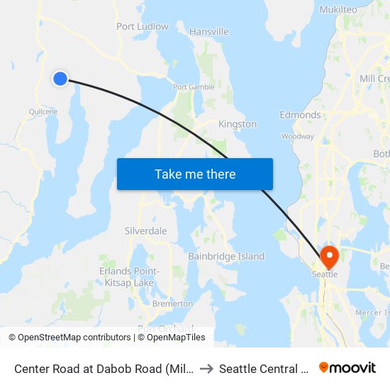 Center Road at Dabob Road (Milepost 11.7) to Seattle Central College map
