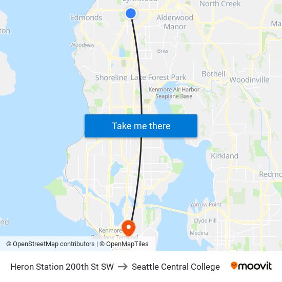 Heron Station 200th St SW to Seattle Central College map