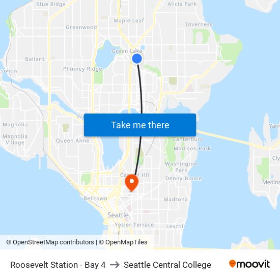 Roosevelt Station - Bay 4 to Seattle Central College map