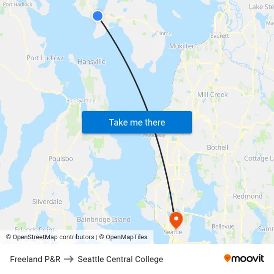 Freeland P&R to Seattle Central College map