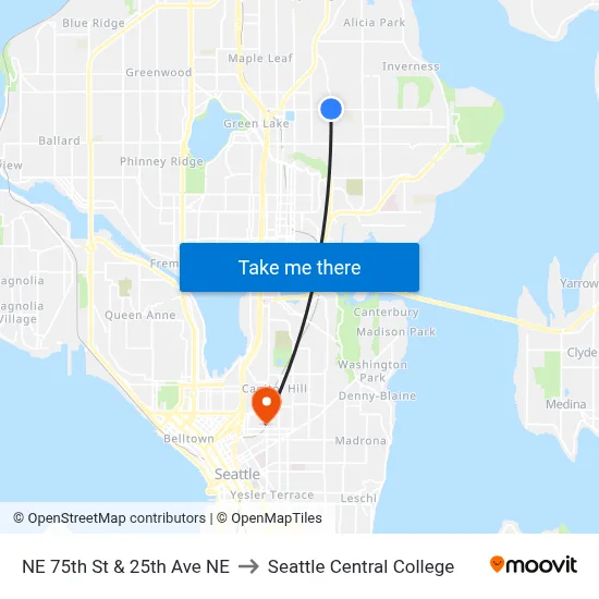 NE 75th St & 25th Ave NE to Seattle Central College map
