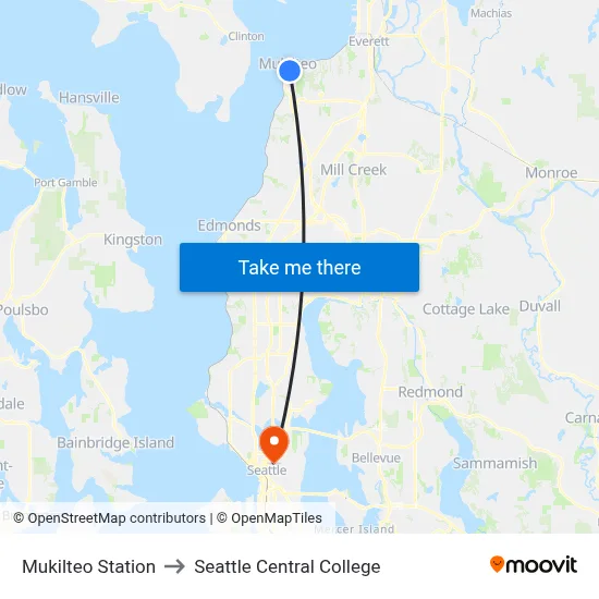 Mukilteo Station to Seattle Central College map