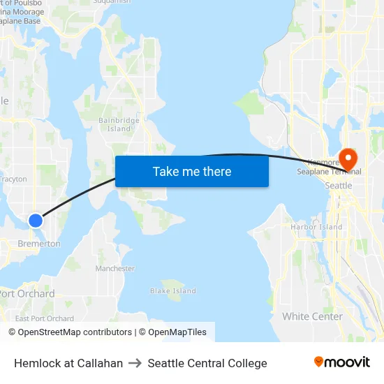 Hemlock at Callahan to Seattle Central College map