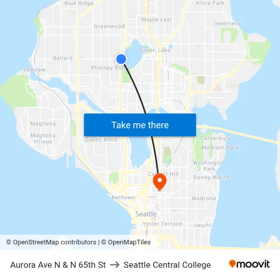 Aurora Ave N & N 65th St to Seattle Central College map
