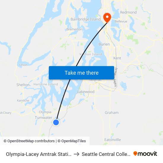 Olympia-Lacey Amtrak Station to Seattle Central College map