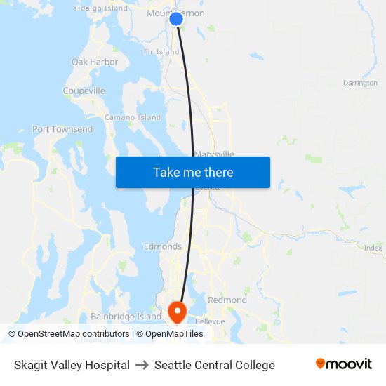 Skagit Valley Hospital to Seattle Central College map