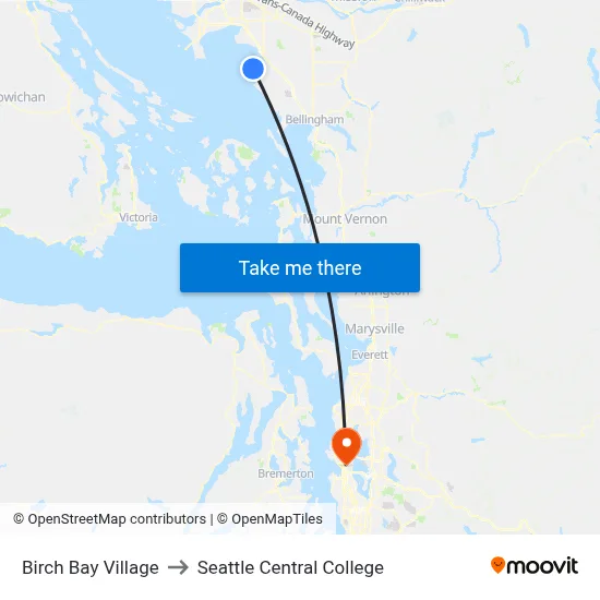 Birch Bay Village to Seattle Central College map