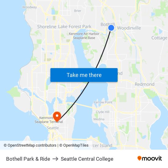 Bothell Park & Ride to Seattle Central College map