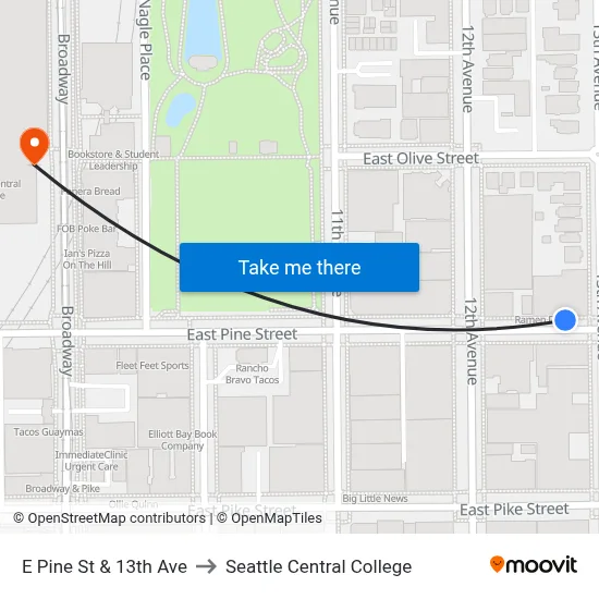 E Pine St & 13th Ave to Seattle Central College map