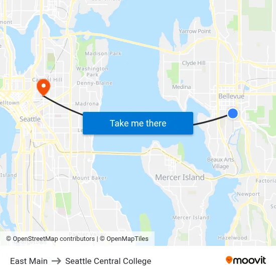 East Main to Seattle Central College map