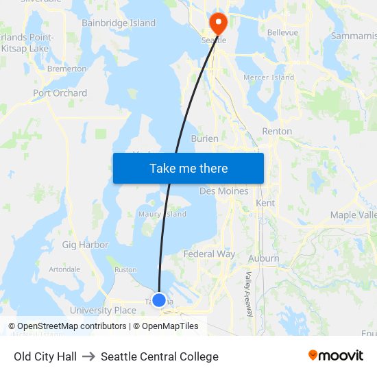 Old City Hall to Seattle Central College map