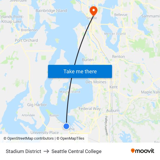 Stadium District to Seattle Central College map