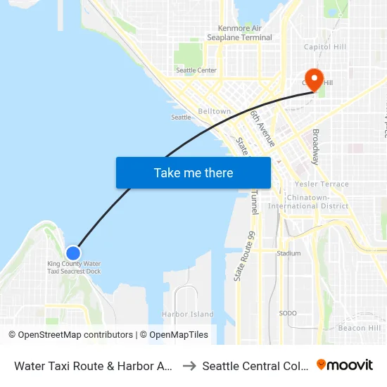 Water Taxi Route & Harbor Ave Sw to Seattle Central College map