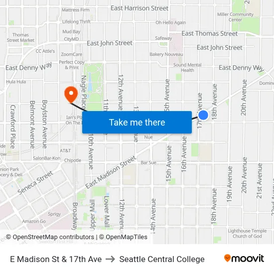 E Madison St & 17th Ave to Seattle Central College map