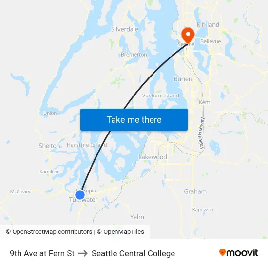 9th Ave at Fern St to Seattle Central College map
