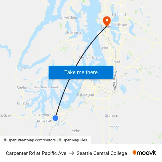 Carpenter Rd at Pacific Ave to Seattle Central College map
