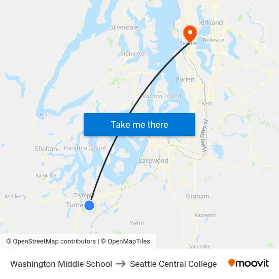 Washington Middle School to Seattle Central College map