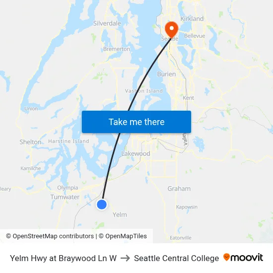 Yelm Hwy at Braywood Ln W to Seattle Central College map
