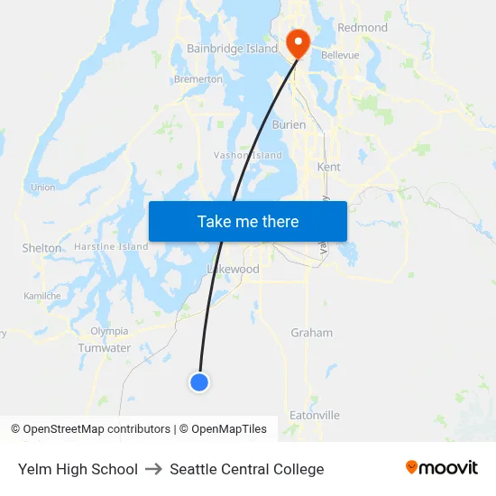 Yelm High School to Seattle Central College map