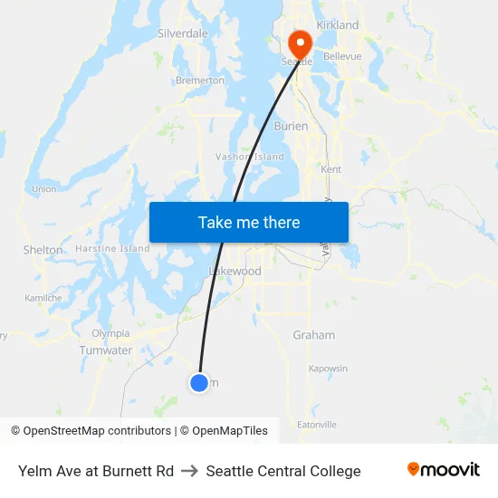 Yelm Ave at Burnett Rd to Seattle Central College map