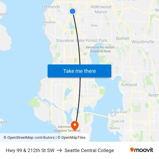 Hwy 99 & 212th St SW to Seattle Central College map