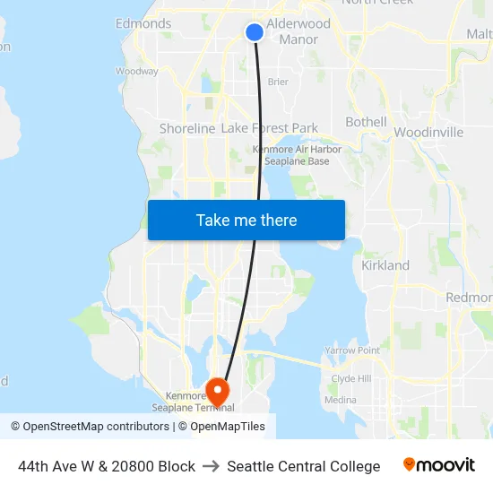 44th Ave W & 20800 Block to Seattle Central College map