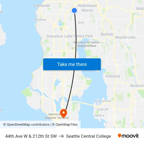 44th Ave W & 212th St SW to Seattle Central College map