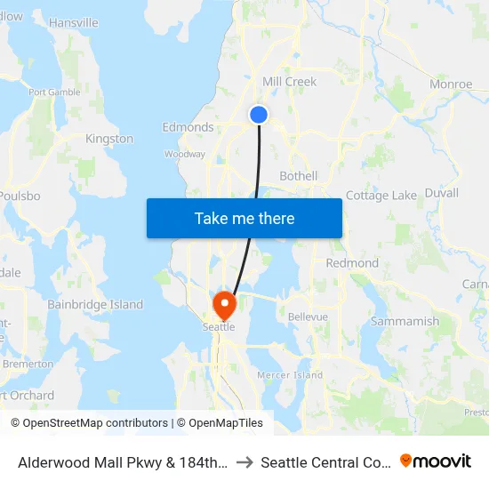 Alderwood Mall Pkwy & 184th St SW to Seattle Central College map