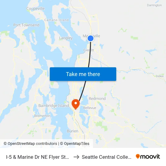 I-5 & Marine Dr NE Flyer Stop to Seattle Central College map