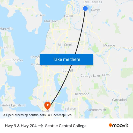 Hwy 9 & Hwy 204 to Seattle Central College map