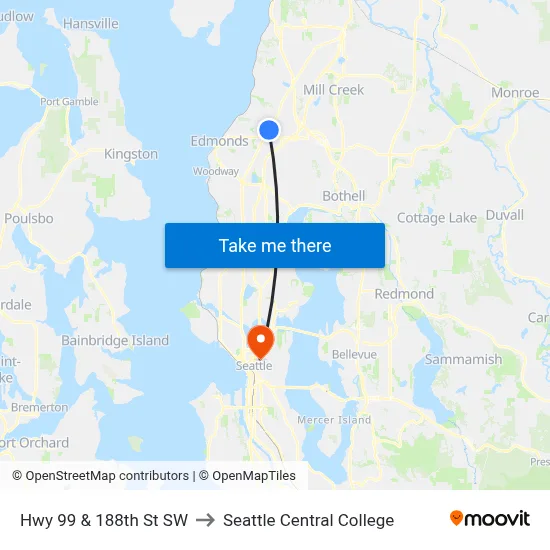 Hwy 99 & 188th St SW to Seattle Central College map