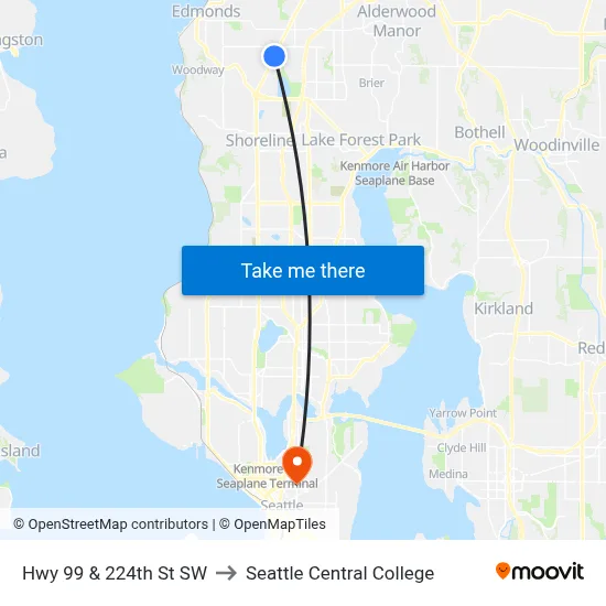 Hwy 99 & 224th St SW to Seattle Central College map
